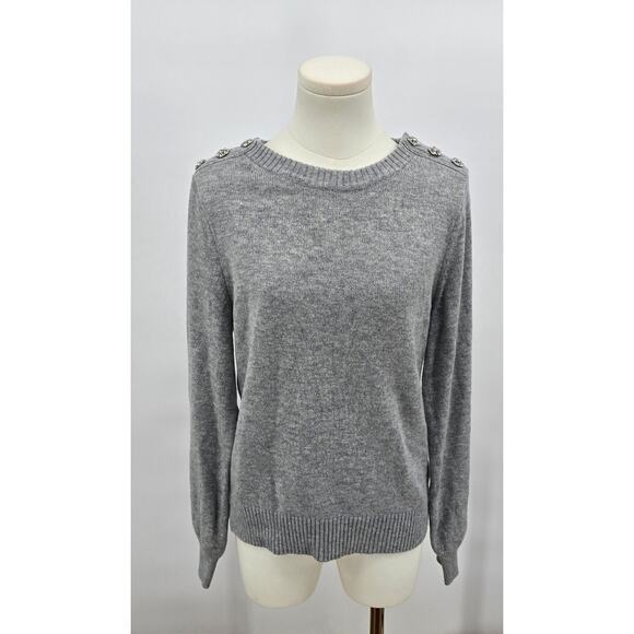 J Crew Grey Lambs Wool Jewel Embelished Sweater - Picture 1 of 6